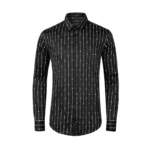 Modern minimalist arrow texture smooth black base long-sleeved shirt for men – light and mature style shirt