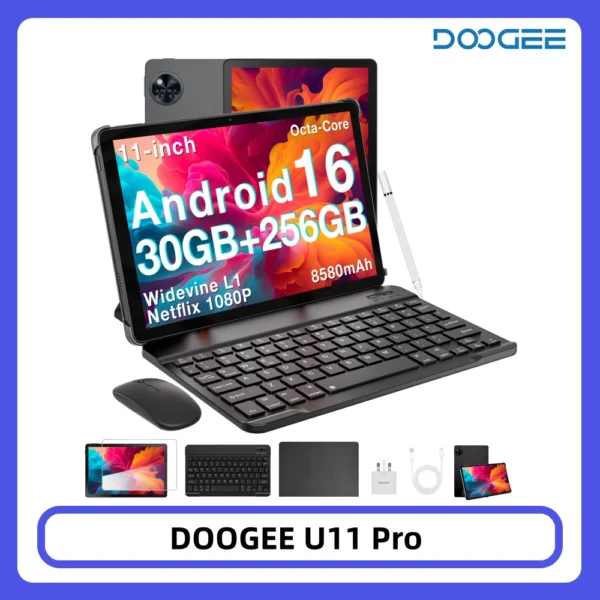 DOOGEE U11 Pro Tablet 30GB 256GB 11″ HD 90Hz Display 8580mAh Battery Unisoc T7200 octa-core 13MP+5MP Widevine L1 Android 16