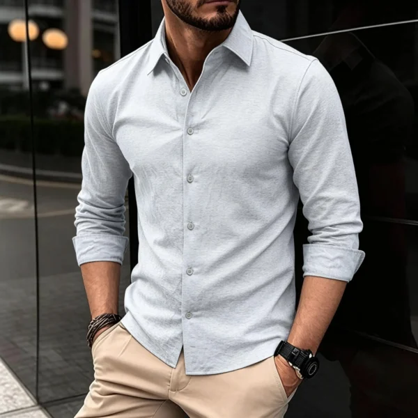 AIOPESON Men’s Long Sleeve Cotton Shirt Button down Linen Blend Soft Casual Solid Color Spring Autumn Daily Wear