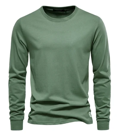 AIOPESON Solid Color Cotton T Shirt Men Casual O-neck Long Sleeved Mens Tshirts Spring Autumn High Quality Basic T-shirt Male 1