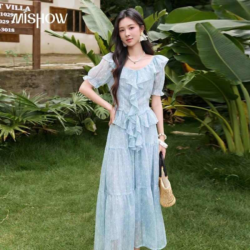 MISHOW Women’s Chiffon Blouse Skirt 2pcs Set Summer Ruffle V Neck Puff Sleeve Blouse Elastic Waist Midi Skirt Set MXF20T1720 MISHOW Women’s Chiffon Blouse Skirt 2pcs Set Summer Ruffle V Neck Puff Sleeve Blouse Elastic Waist Midi Skirt Set MXF20T1720