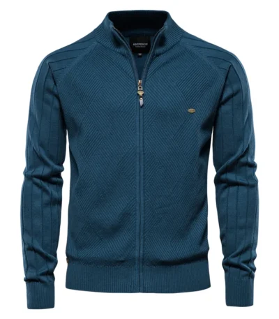 AIOPESON Argyle Solid Color Cardigan Men Casual Quality Zipper Cotton Winter Mens Sweaters Fashion Basic Cardigans for Men 1