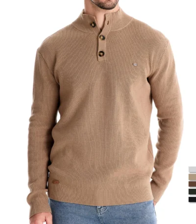 AIOPESON Mens Mock Neck Button up Cotton Pullover Sweaters Casual Social Knit Turtleneck Autumn Winter Sweaters for Men 1