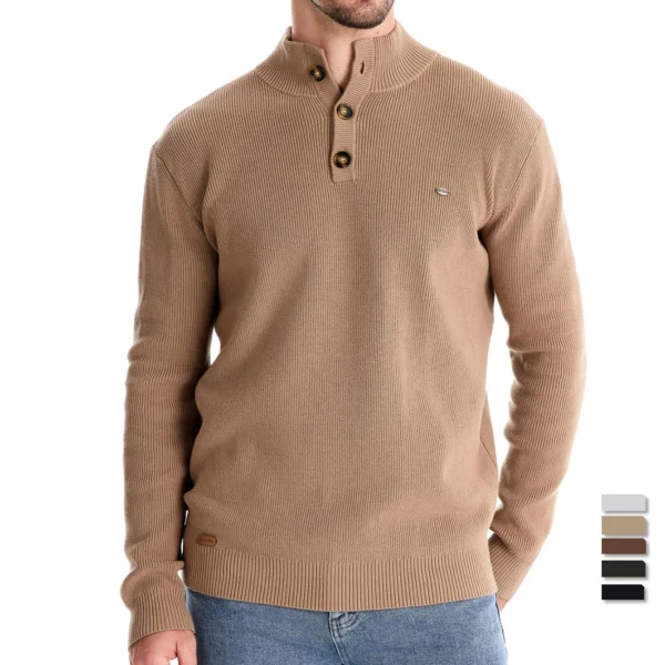 AIOPESON Mens Mock Neck Button up Cotton Pullover Sweaters Casual Social Knit Turtleneck Autumn Winter Sweaters for Men