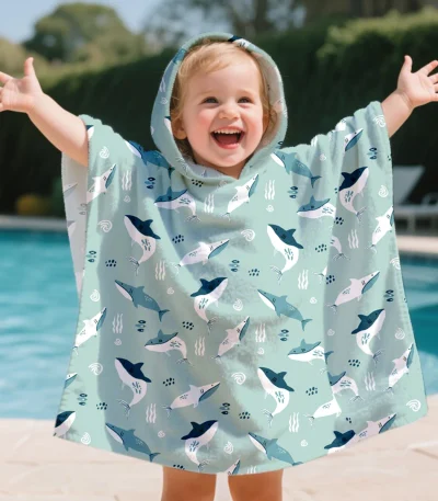 Elinfant 1Pc Children’s Beach Towel Pool Swim Bathrobe Kids Hooded Bath Towels Baby Surf Poncho Large Size Cartoon Prints Towel