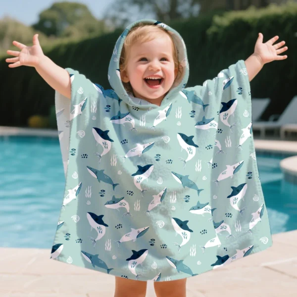 Elinfant 1Pc Children’s Beach Towel Pool Swim Bathrobe Kids Hooded Bath Towels Baby Surf Poncho Large Size Cartoon Prints Towel