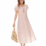 DUSHU Women’s 2026 Summer New Square Neck Lyocell Ramie Dress Fashionable Elegant Midi Dress Figure-Friendly Multi-Size Dress