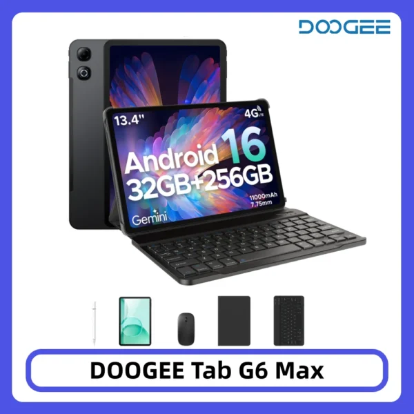 DOOGEE Tab G6 Max 2 in 1 Tablet PC 32GB 256GB 13.4” FHD+ Display Android 16 Gemini AI 11000mAh 7.7mm Ultra-thin Widevine L1