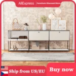 Storage Cabinet Sideboard Storage Shelf Furniture Stainless Steel Metal Board Living Room Night Stand Cabinet-No Keys