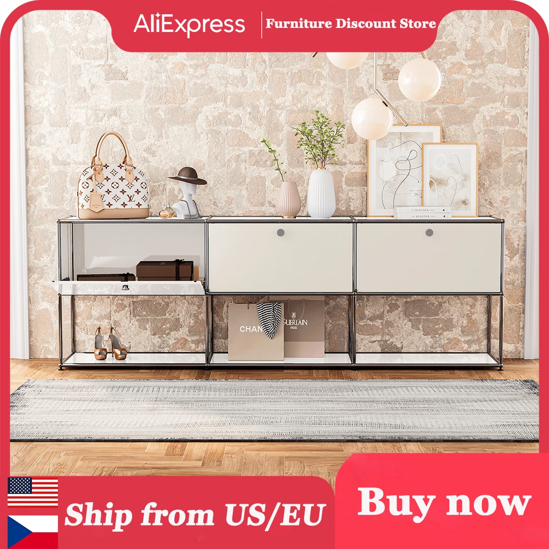 Storage Cabinet Sideboard Storage Shelf Furniture Stainless Steel Metal Board Living Room Night Stand Cabinet-No Keys Storage Cabinet Sideboard Storage Shelf Furniture Stainless Steel Metal Board Living Room Night Stand Cabinet-No Keys