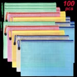 5-100PCS Stationery Storage Folder File Mesh Zipper Pouch A4/A5/A6 Document Bag Zip File Folders Document Organizer Paper Desk