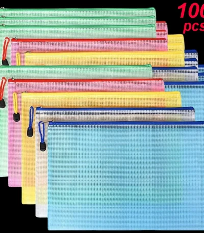 5-100PCS Stationery Storage Folder File Mesh Zipper Pouch A4/A5/A6 Document Bag Zip File Folders Document Organizer Paper Desk 1