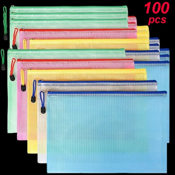 5-100PCS Stationery Storage Folder File Mesh Zipper Pouch A4/A5/A6 Document Bag Zip File Folders Document Organizer Paper Desk