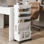 5-Tier Books Documents Storage Box Removable Utility Organizer Rolling Bookshelf with Rotate Wheels Large Capacity Storage Shelf