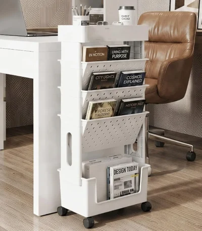 5-Tier Books Documents Storage Box Removable Utility Organizer Rolling Bookshelf with Rotate Wheels Large Capacity Storage Shelf 1