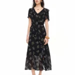 DUSHU 2026 Summer Women’s Subtle Grid Floral Dress with Flounce Trim – Sweet Feminine Style for Daily and Date Nights