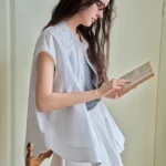 DUSHU White Openwork Embroidered French-style Shirt Women Stylish Sleeveless White Top Summer Korean Style Ulzzang Clean Fit