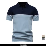 ‌AIOPESON 2025 Men’s V-Neck Color Block Polo Shirt Slim Fit Striped Contrast Business Casual Summer Comfort