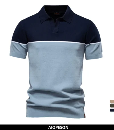 ‌AIOPESON 2025 Men's V-Neck Color Block Polo Shirt Slim Fit Striped Contrast Business Casual Summer Comfort 1
