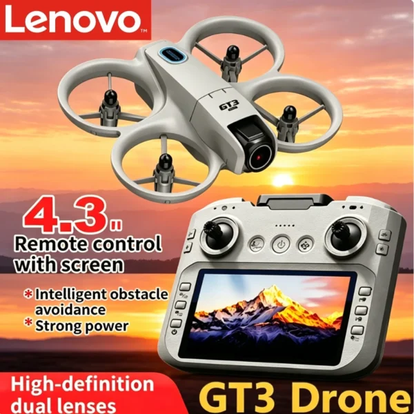 Lenovo GT3 Drone 4.3″ Screen Optical Flow Obstacle Avoidance Dual Camera LED RC Quadcopter 2026 New Portable Gift Toy