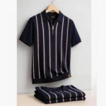 AIOPESON Men’s Stripe Polo Shirt Old Money Style Short Sleeve Soft Breathable Casual Elegant Fabric for Comfortable Wear