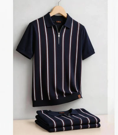 AIOPESON Men's Stripe Polo Shirt Old Money Style Short Sleeve Soft Breathable Casual Elegant Fabric for Comfortable Wear 1