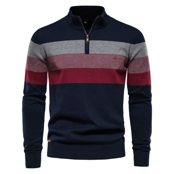 AIOPESON Men’s Patchwork Pullover Sweater Cotton Casual Zipper Mock Neck Sweater for Men New Winter Fashion Warm Sweater for Men