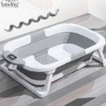 Foldable Silicone Baby Bathtub with Temperature Sensing, Non-Slip & Portable Infant Bath