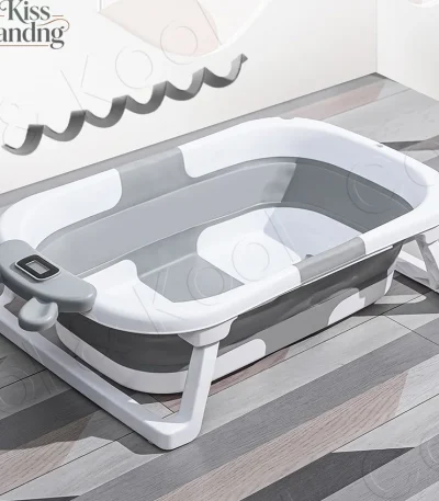Foldable Silicone Baby Bathtub with Temperature Sensing, Non-Slip & Portable Infant Bath
