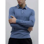 AIOPESON Men’s Henley Neck Polo Shirt Cotton Solid Color Long Sleeve Autumn Winter Premium Luxury Mens Top