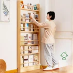 Simple solid wood bookshelf, floor-to-ceiling against the wall, household children’s bookcase, picture book rack, storage rack