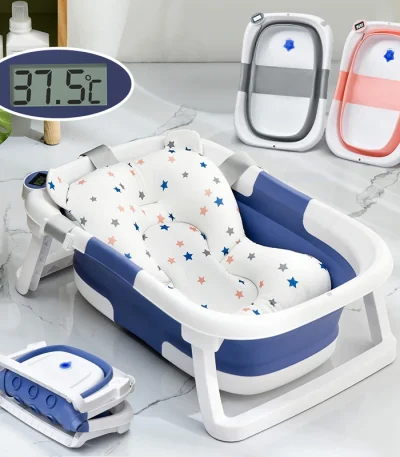 Real-time Temperature Silicone Baby Take A Bath Bathtub Non-Slip Foot Bath Bucket Folding Bathroom With Temperature Sensing