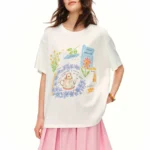 DUSHU Women 2026 Summer New Fresh Pastoral Style Round Neck Straight T-Shirt Printed Slim Top Multiple Sizes for All Body Types