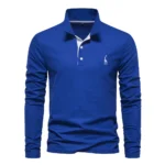 AIOPESON Deer Embroidery Men’s Polo Shirts Solid Color Long Sleeve Polo Shirts for Men New Spring Social Business Polos Male