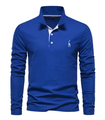 AIOPESON Deer Embroidery Men's Polo Shirts Solid Color Long Sleeve Polo Shirts for Men New Spring Social Business Polos Male 1