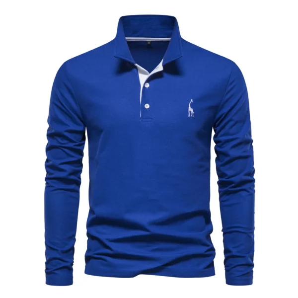 AIOPESON Deer Embroidery Men’s Polo Shirts Solid Color Long Sleeve Polo Shirts for Men New Spring Social Business Polos Male