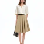 DUSHU 2026 Summer Women’s High Waist A-Line Pleated Skirt with Panel Design – Minimalist Office Ready Midi for Daily
