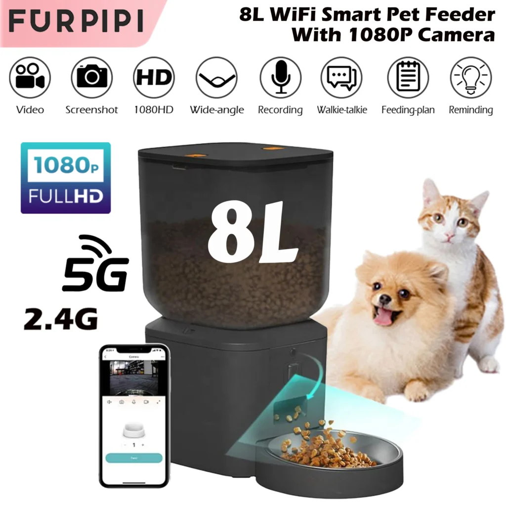 8L Automatic Cat Feeder With 1080p Camera Video 5G WiFi Cat Food Dispenser Pet Smart Voice Recorder Tuya APP Pet Auto Feeder 1