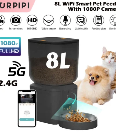 8L Automatic Cat Feeder With 1080p Camera Video 5G WiFi Cat Food Dispenser Pet Smart Voice Recorder Tuya APP Pet Auto Feeder 1