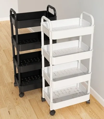Four wheel rolling storage cart, mobile snack box and bathroom organizer, easy to assemble frame
