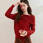MISHOW New Year Christmas Women’s Red Sweater 2025 Autumn Winter Soft Elegant Sweaters 3D Flower Alpaca Knitted Tops MXE94Z2889