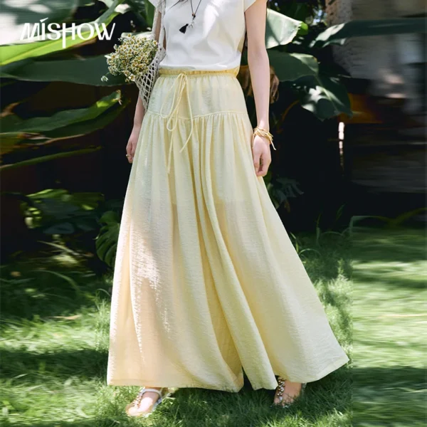 MISHOW Breathable Casual Skirt Pants For Women New Summer 2026 Drawstring Elastic Waist Pleated Design Wide Leg Pants MXF27K2723
