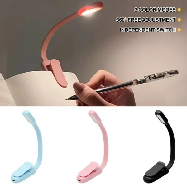 LED Desk Lamp Mini Book Light 3 Brightness Levels USB Rechargeable Clip On Study Lamp for Bedroom Dormitory Travel Reading
