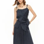 DUSHU 2026 Summer Women Shirred Camisole Trousers Two Piece Set Drawstring Relaxed Fit Lounge Co-ord Beach Casual Vacation Style