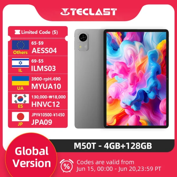 Teclast M50T Tablet 10.1“ HD Screen AllWinner A537 4GB RAM+28GB Virtual 128GB ROM 7000mAh Battery WiFi Android 16 Global Version