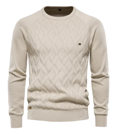 AIOPESON Argyle Basic Men Sweaters Solid Color O-neck Long sleeve Knitted Male Pullover Winter Fashion New Warm Sweaters for Men 1