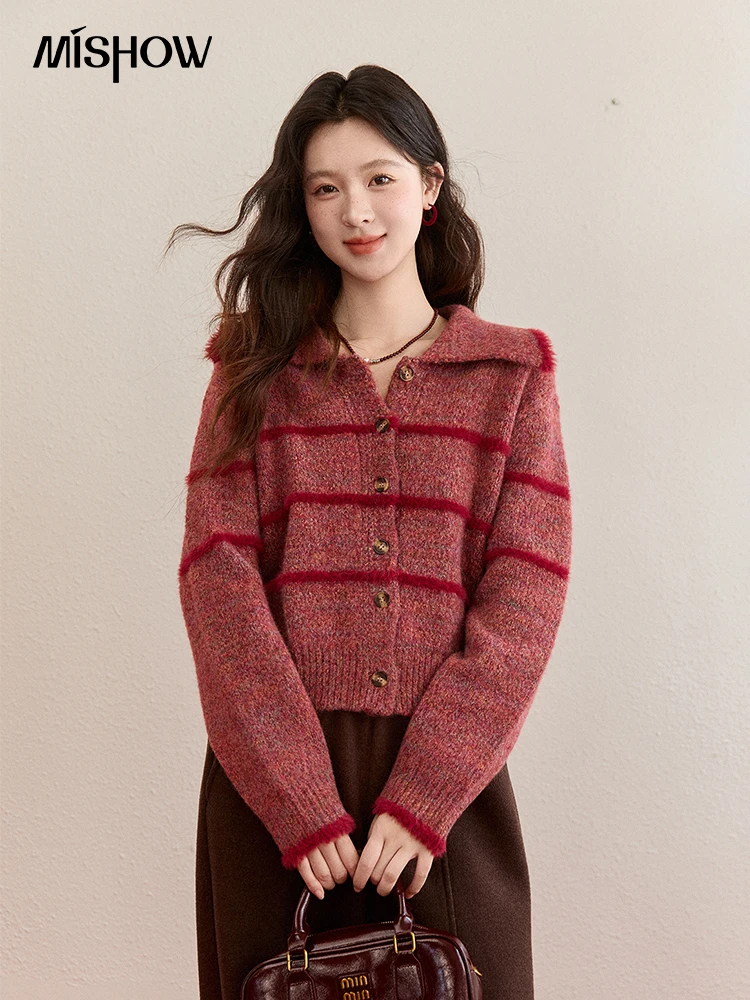 MISHOW Christmas Women’s Retro Red Striped Large Lapel Knitted Cardigan 2025 Winter Color Block Fleece Patchwork Tops MXE94Z2888 MISHOW Christmas Women’s Retro Red Striped Large Lapel Knitted Cardigan 2025 Winter Color Block Fleece Patchwork Tops MXE94Z2888