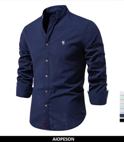 AIOPESON New Spring Cotton Social Shirt Men Solid Color High Quality Long Sleeve Shirt for Men Lapel Casual Social Men's Shirts 1