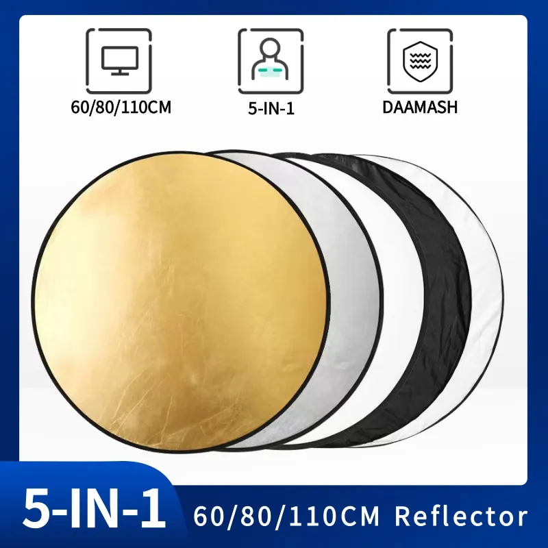 5 in 1 Round Portable Reflector, Multi Color Outdoor Collapsible Diffuser Photography Light Reflectors For Studio Photo 5 in 1 Round Portable Reflector, Multi Color Outdoor Collapsible Diffuser Photography Light Reflectors For Studio Photo
