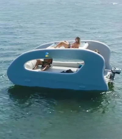 Sea inflatable floating house with motor, multi-person leisure floating boat, seaside vacation water sofa floating island 1